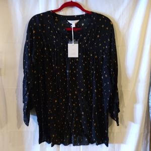 NEW Women's Black Mustard Heart Blouse  By Lauren Conrad Size XXL